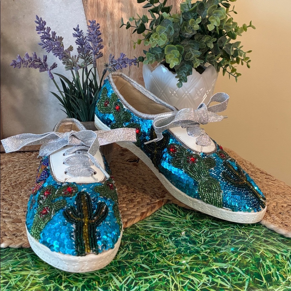 Vintage Beverly Feldman Sparkling Sequined Cactus Sneakers